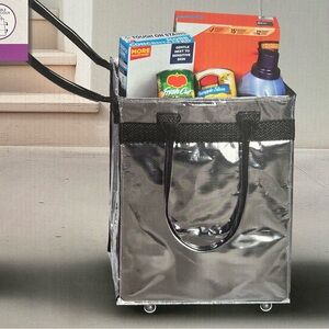 Aldi Live In Style Foldable Rolling Tote NIB (dupe for HULKIN!) Metallic Silver